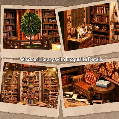 DIY Book Nook Kit with LED Lights | 3D Puzzles for Adults & Teens, Miniatures and Model Building Kits for Bookshelf Decor, Relaxing & Unique Gift for Craft Lovers | Wisdom Library