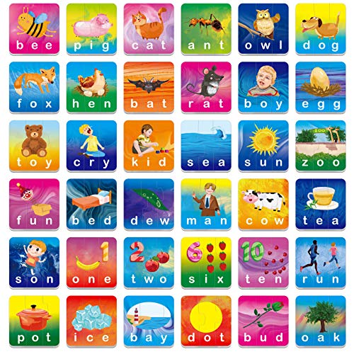 72 Word Spelling Puzzles with Error-Correction Mechanism in 3 Pieces, Perfect for Preschool Learning (36 Block Double Sided) - style: 36 Blocks Double Sided-B
