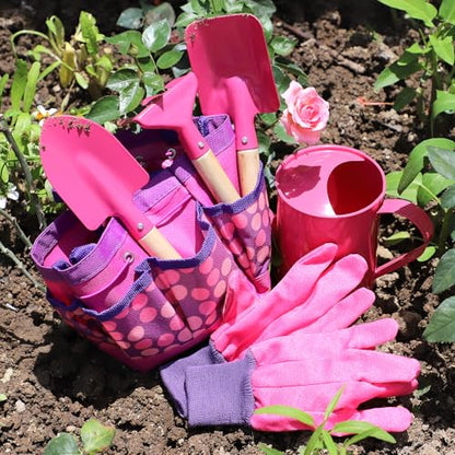 Kids Watering Can Gardening Tools Set Sand Toy Outdoor Toddler Girls (Pink) - color: Pink