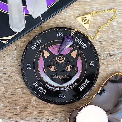 Ebros Gift Wicca Sacred Symbols Astrology Constellation Mystic Mog Black Feline Cat Pendulum Divination Kit Destiny Or Decision Maker Aid Home Decor Accessory