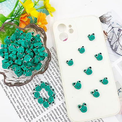 100Pcs Frog Polymer Clay Loose Spacer Beads, 10mm Cute Beads Charms for Women DIY Hair Clip Necklace Bracelet Jewelry Earring Handmade Craft Making - color: frog