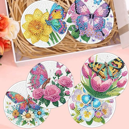 8 Pcs Diamond Art Coasters Kits, Butterfly Diamond Painting Coasters Kits - color: Butterfly
