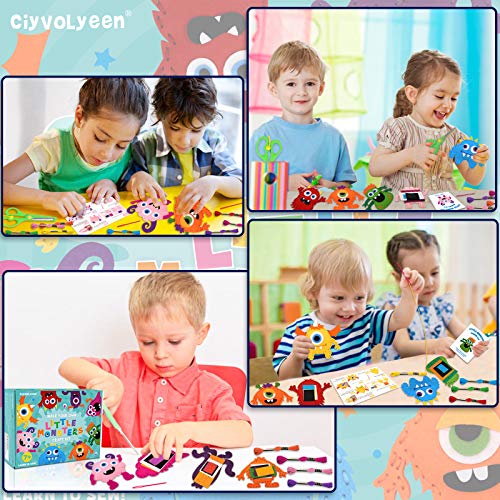 CiyvoLyeen Kids Sewing Kit Crafts– Little Monsters Felt Plush DIY Craft Adopt A Monster Educational Sewing Set for Kids Beginner Craft Kit Set of 12 - color: Monster-12 Pcs