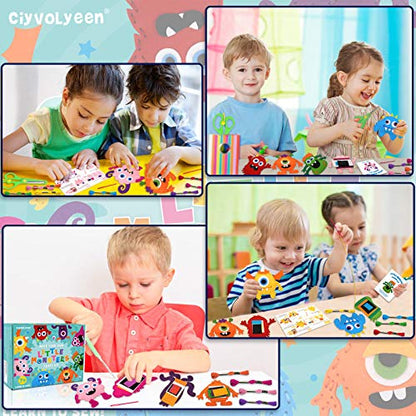 CiyvoLyeen Kids Sewing Kit Crafts– Little Monsters Felt Plush DIY Craft Adopt A Monster Educational Sewing Set for Kids Beginner Craft Kit Set of 12 - color: Monster-12 Pcs