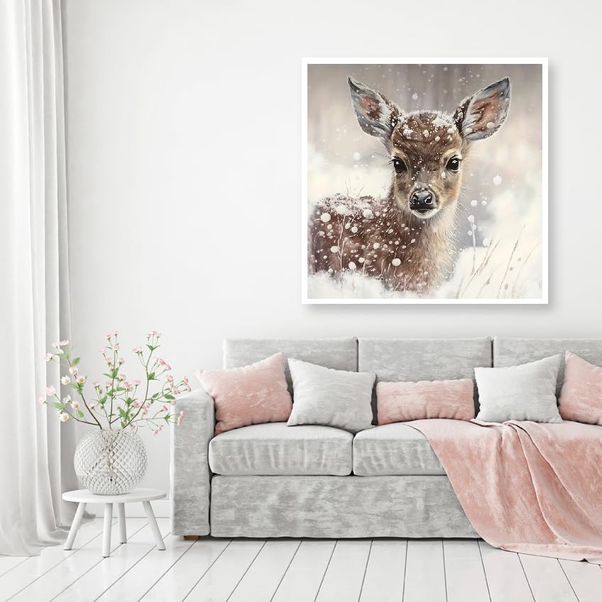 MOMDEDP Deer Diamond Painting Kits for Adults, 5D Winter Snowflake Full Drill Diamond Art, DIY Small Deer Diamond Art Kit Gem Art for Home Decor 12 x 12 inch Animal