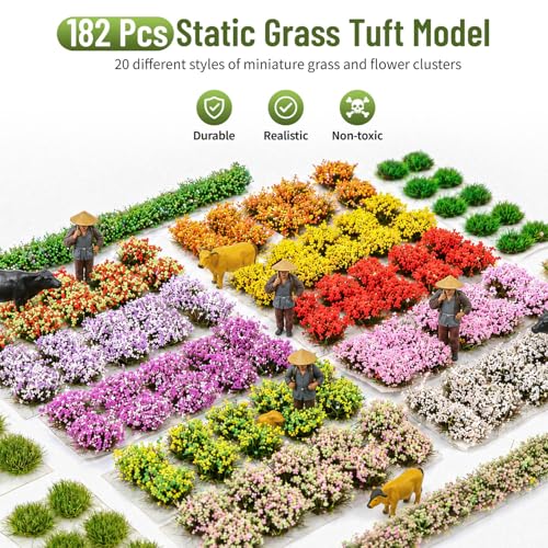 182 Pcs Diorama Grass Colorful Miniature Flowers Cluste Kit