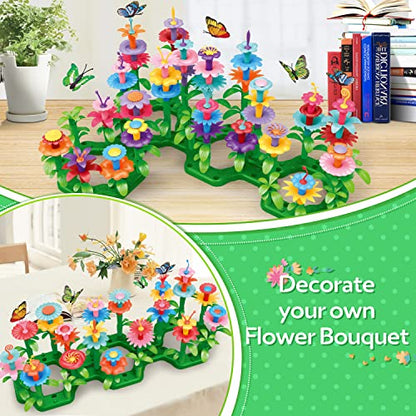 YEEBAY Flower Garden Building Toys for Girls Age 3, 4, 5, 6, 7 Year Old - STEM Gardening Toys for Kids - Stacking Game for Toddlers Play Set - Educational Activity for Preschool (148 PCS)