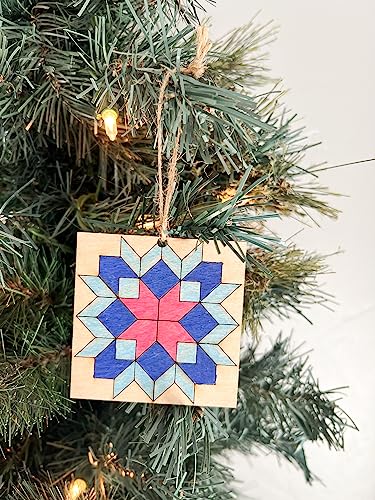 Set of 4 Barn Quilt Christmas Ornaments to Paint | Large Flower Wood Kit
