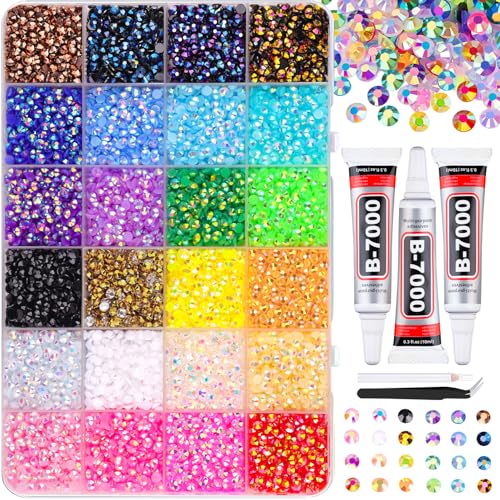 18000Pcs Resin Jelly Rhinestones for Bedazzling, Mixed-Color 4mm Flatback Gems for Diamond Art, Bedazzler Kit with 3Pcs 10ml B7000 Jewelry Glue for DIY Crafting Crafts Book Shoes Nail Art - color: Jelly Multicolored 4mm, size: Large Pack + 3Pcs Glue