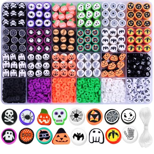 BBita 1480pcs Halloween Polymer Clay Beads Charms Friendship Bracelet Necklace Earring Jewelry Making kit, Accessories for Arts Crafts DIY Birthday Gifts for Women Girls - color: B1#Halloween Clay Beads