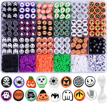 BBita 1480pcs Halloween Polymer Clay Beads Charms Friendship Bracelet Necklace Earring Jewelry Making kit, Accessories for Arts Crafts DIY Birthday Gifts for Women Girls - color: B1#Halloween Clay Beads