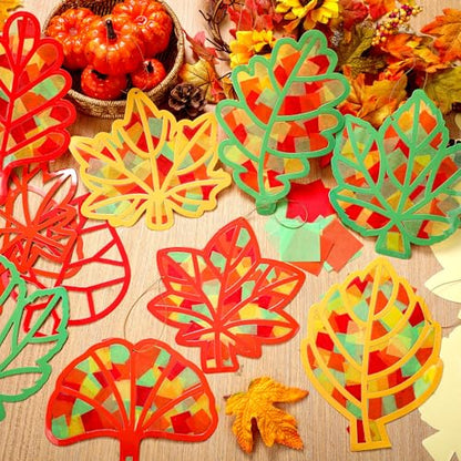 DoubleFill 48 Pcs Fall Suncatchers Craft Kit, Fall Maple Leaves Crafts Bulk - style: Maple Leaf