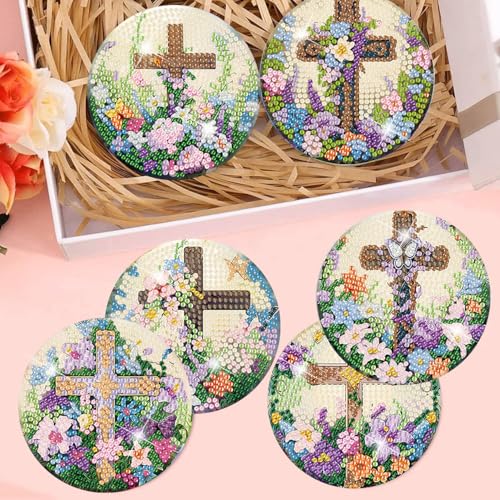 8 Pcs Diamond Art Coasters Kits for Adults, Cross Diamond Coasters 4x4in - color: Cross Coasters, size: 8 Pcs 4x4in