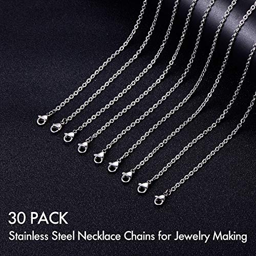 30 Pack 18 Inch Necklace Chain Stainless Steel Link Cable Chain Necklace with Lobster Clasps for DIY Jewelry Making - size: 18 Inches