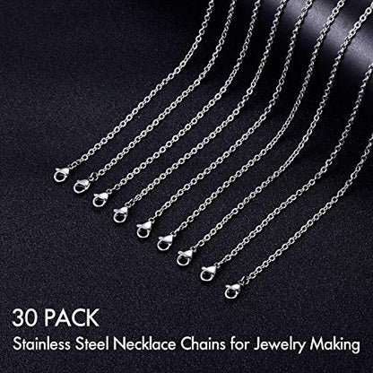 30 Pack 18 Inch Necklace Chain Stainless Steel Link Cable Chain Necklace with Lobster Clasps for DIY Jewelry Making - size: 18 Inches