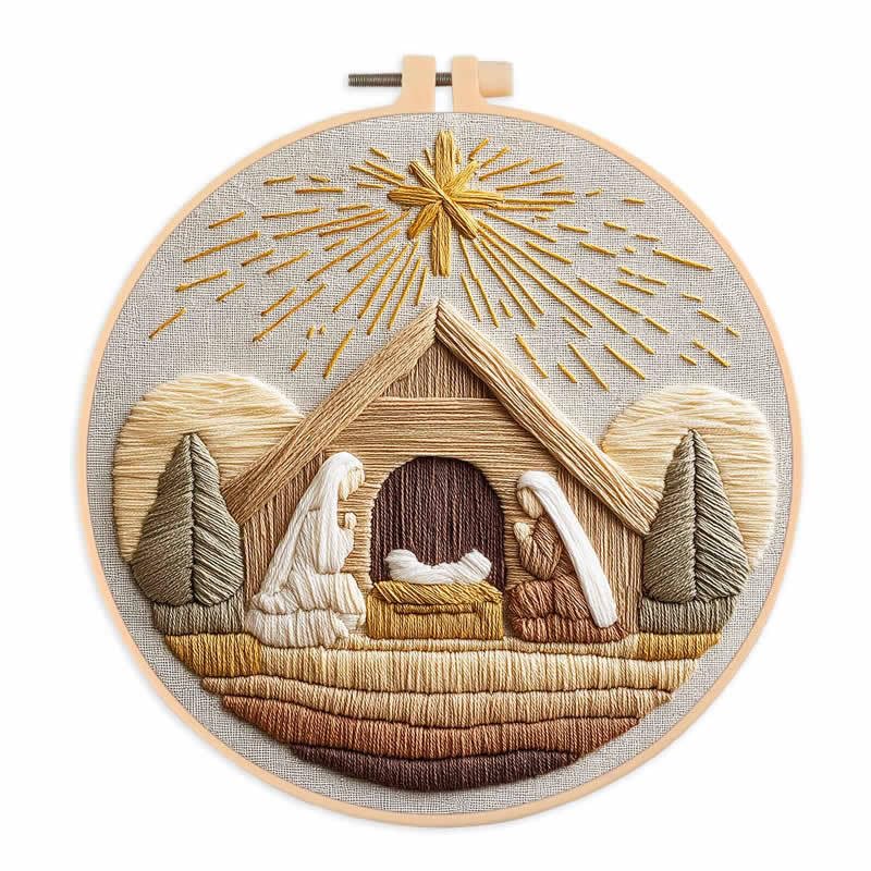 Amiiba Embroidery Starter Kit with Nativity Scene Pattern, DIY Full Range Stamped Embroidery Cross Stitch Kits for Beginners Adults (Nativity Scene) - color: Nativity Scene