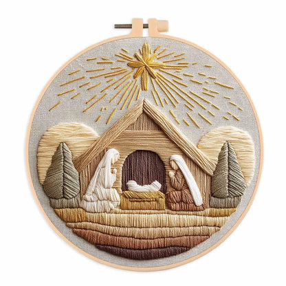 Amiiba Embroidery Starter Kit with Nativity Scene Pattern, DIY Full Range Stamped Embroidery Cross Stitch Kits for Beginners Adults (Nativity Scene) - color: Nativity Scene