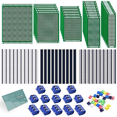 Smraza 104pcs Double Sided PCB Board Kit, Prototype Boards for DIY Soldering and Electronic Project Circuit Boards Compatible with Arduino Kits, 30PCS 40 Pin 2.54mm Male and Female Header Connector