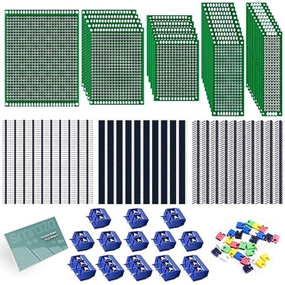 Smraza 104pcs Double Sided PCB Board Kit, Prototype Boards for DIY Soldering and Electronic Project Circuit Boards Compatible with Arduino Kits, 30PCS 40 Pin 2.54mm Male and Female Header Connector
