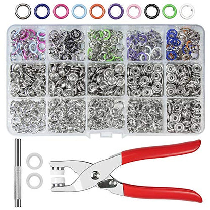 CHEPULA Craftsmanship DIY 200 Sets Metal Snaps Buttons with Fastener Pliers Press Tool Kit for Sewing and Crafting (10 Colors,9.5mm) (Hollow) - color: Colorful Hollow 200 sets