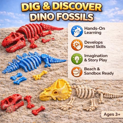 Liberty Imports 25 PCS Large Dinosaur Fossil Sand Molds Kids Beach Toy Set