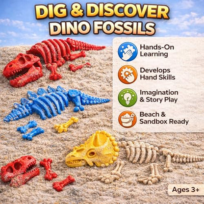 Liberty Imports 25 PCS Large Dinosaur Fossil Sand Molds Kids Beach Toy Set