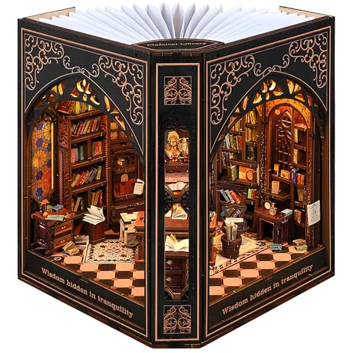 VORATHIS Library Book Nook Kit with LED | 3D Wooden Puzzle for Adults - style: Classical Library