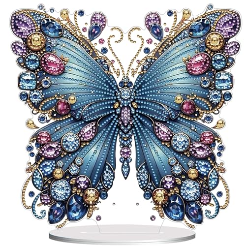 Diamond Painting Kits for Adults Beginners, 5D Full Drill Flowers and Butterfly Crystal Art Desktop Ornament, DIY Single Sided Home Office Desk Decor, Creative Craft Gift Set with Tools - color: Retro Butterfly