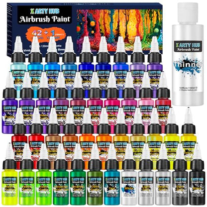 Airbrush Paint Set, 42 Acrylic Paints with 4.05 fl oz Thinner - color: 42 colors with 4.05 fl oz thinner