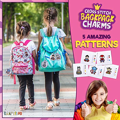 Superhero Cross Stitch Kit for Kids - 5 Stamped Beginner Projects - color: Superhero