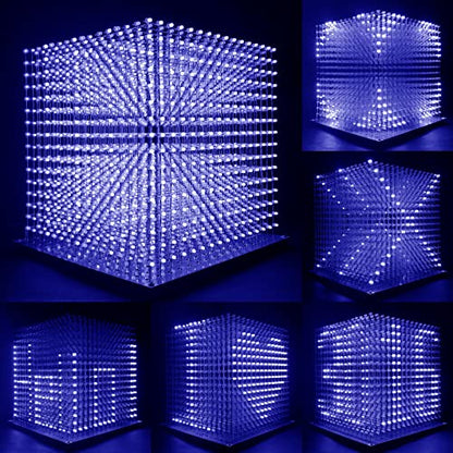 Mini 3D Led Cube DIY Electronics Kit Soldering Project Kit (3D16MINI-ALLBLUE-KIT) - color: 3d16mini-allblue-kit