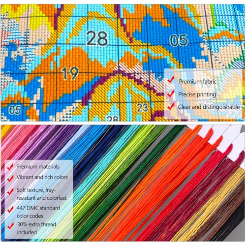 Zhenqing 4 Butterfly Floral Cross Stitch Kit, 11CT Printed Fabric with Hoop - color: 4 Butterfly Kit