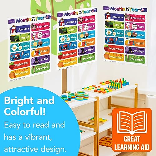 FoldCard Months of the Year Chart Educational Poster 8.5x11 5pk - color: 12 Months of the Year