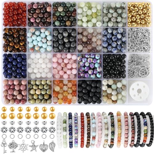 Zefy 996 Pcs 6mm Natural Stone Beads, Beads for Jewelry Making (20 Colors)