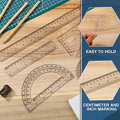 Tenare 6 Pcs Math Geometry Ruler Set, Protractor Triangle School,Clear - color: Clear