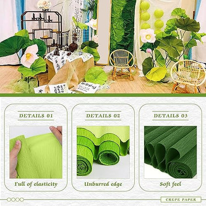 Mlurcu Crepe Paper - 6 Rolls Green Crepe Streamers, 10 Inch Wide, DIY Flower Crafts Kit for Wedding & Festival Parties - color: 6 Rolls Green Series