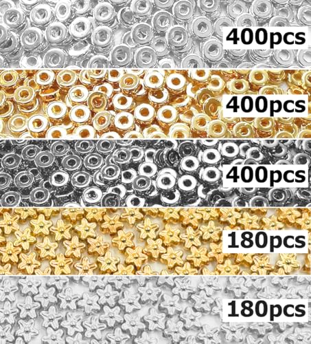 6mm Flat Round Spacer Beads, 1560pcs (360flower), Gold, Silver, Black, Flower-shaped, Plastic (Copper Coated), Round, Loose Beads - color: 1560pcs（360flower）