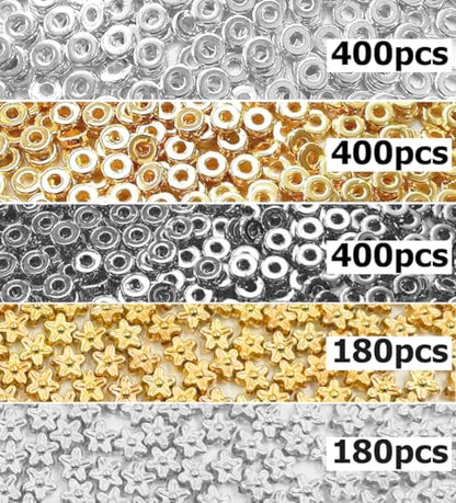 6mm Flat Round Spacer Beads, 1560pcs (360flower), Gold, Silver, Black, Flower-shaped, Plastic (Copper Coated), Round, Loose Beads - color: 1560pcs（360flower）