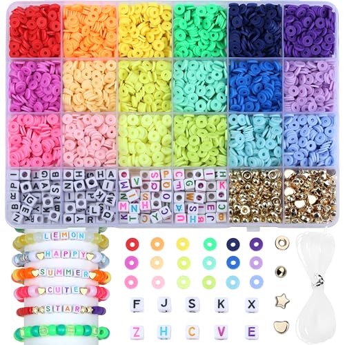 XIANNVXI 18color Clay Beads Kit for Friendship Bracelet 8mmClay Kandi Letter Beads Kit for Jewelry Making DIY Crafts - color: Clay Beads