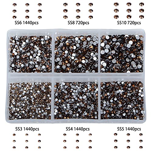 Bymitel 7200 Pieces 6 Mixed Sizes Glue Fix on Glass Rhinestones Round Crystal Gems Flatback for DIY Jewelry Making with one Picking Pen(6-Sizes 7200PCS, Smoked Topaz) - color: Smoked Topaz, size: 6-SIZES 7200PCS