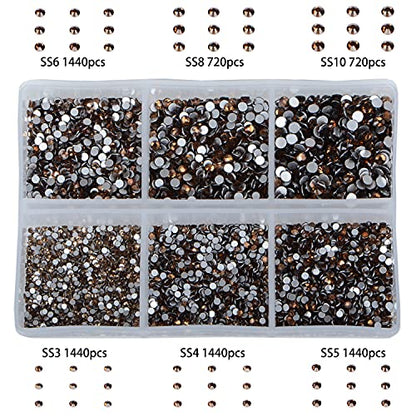 Bymitel 7200 Pieces 6 Mixed Sizes Glue Fix on Glass Rhinestones Round Crystal Gems Flatback for DIY Jewelry Making with one Picking Pen(6-Sizes 7200PCS, Smoked Topaz) - color: Smoked Topaz, size: 6-SIZES 7200PCS