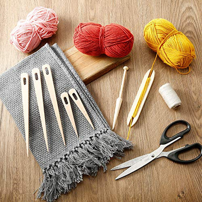 Set of 7 Loom Sticks with 5 Crochet Needles, Shuttles, Bobbin Sticks for Wood Weaving & Handcrafts Tool