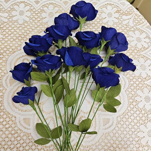 Navy Blue Crepe Paper Rose Flower DIY Making Kit 18 pcs for Wedding Bridal Bouquet Centerpieces Party - color: Navy Blue