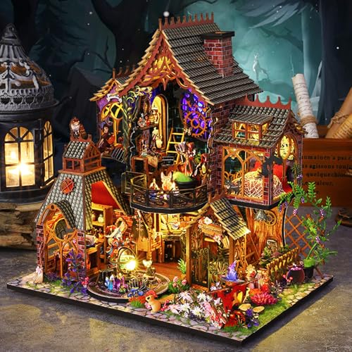 Fifijoy DIY Miniature Wooden Dollhouse Kit, DIY Miniature House Kit for Adults and Teens, DIY Mini Dollhouse Kit (Magic Spirit) - color: Magic Spirit