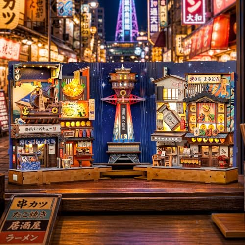 Fsolis Japanese Book Nook Kit - DIY Miniature House Kit for Adults - color: Tsutenkaku Ichiban Street