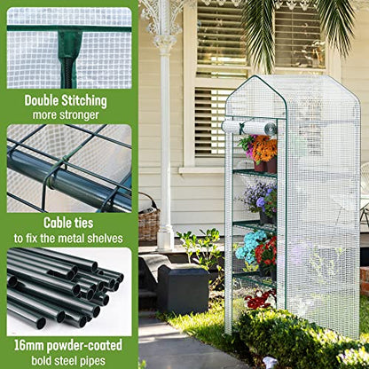 WORKPRO Mini Greenhouse, 4-Tier Portable Small Greenhouses for Outdoor Indoor with Shelves and Thicken PE Cover, White - 27" L x 19" W x 63" H, Ideal Gardening Gifts for Women Men - style: 27" L x 19" W x 63" H - 4 Tier