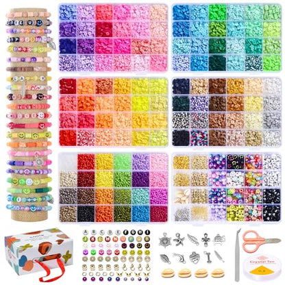 Ilootm Friendship Bracelet Making Kit, 16800pcs Beads for Jewelry Making, 96 Colors Polymer Clay Beads & 24 Colors Glass Seed Beads, 400 Letter Beads, DIY Crafts Gifts for Girls & Adults