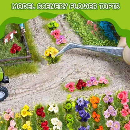 Warmtree 63 Pcs Miniature Colorful Flower Cluster Static Grass Tufts - color: Color a