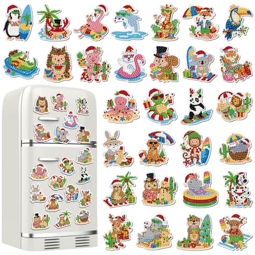 Xuhal 30 Pcs Christmas Diamond Painting Magnets Diamond Art Kits for Adults - color: July Christmas