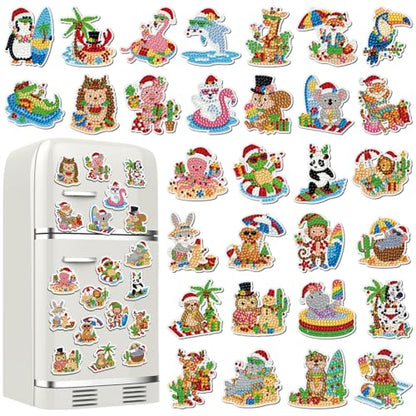 Xuhal 30 Pcs Christmas Diamond Painting Magnets Diamond Art Kits for Adults - color: July Christmas